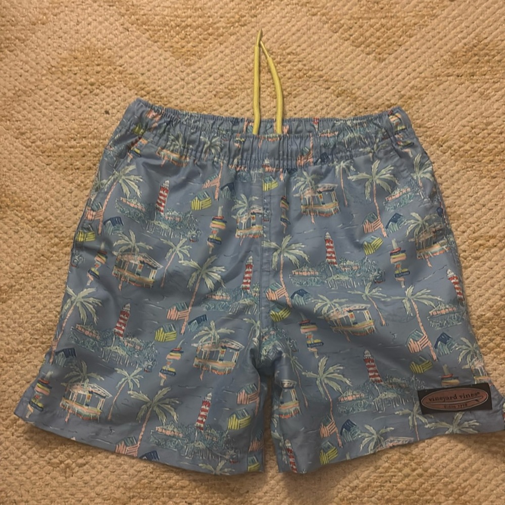 Vineyard Vines Kids Swim Trunks - Blue with Multicolor Print